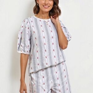 NWT Gee Gee Stripe Floral Blouse Size Small